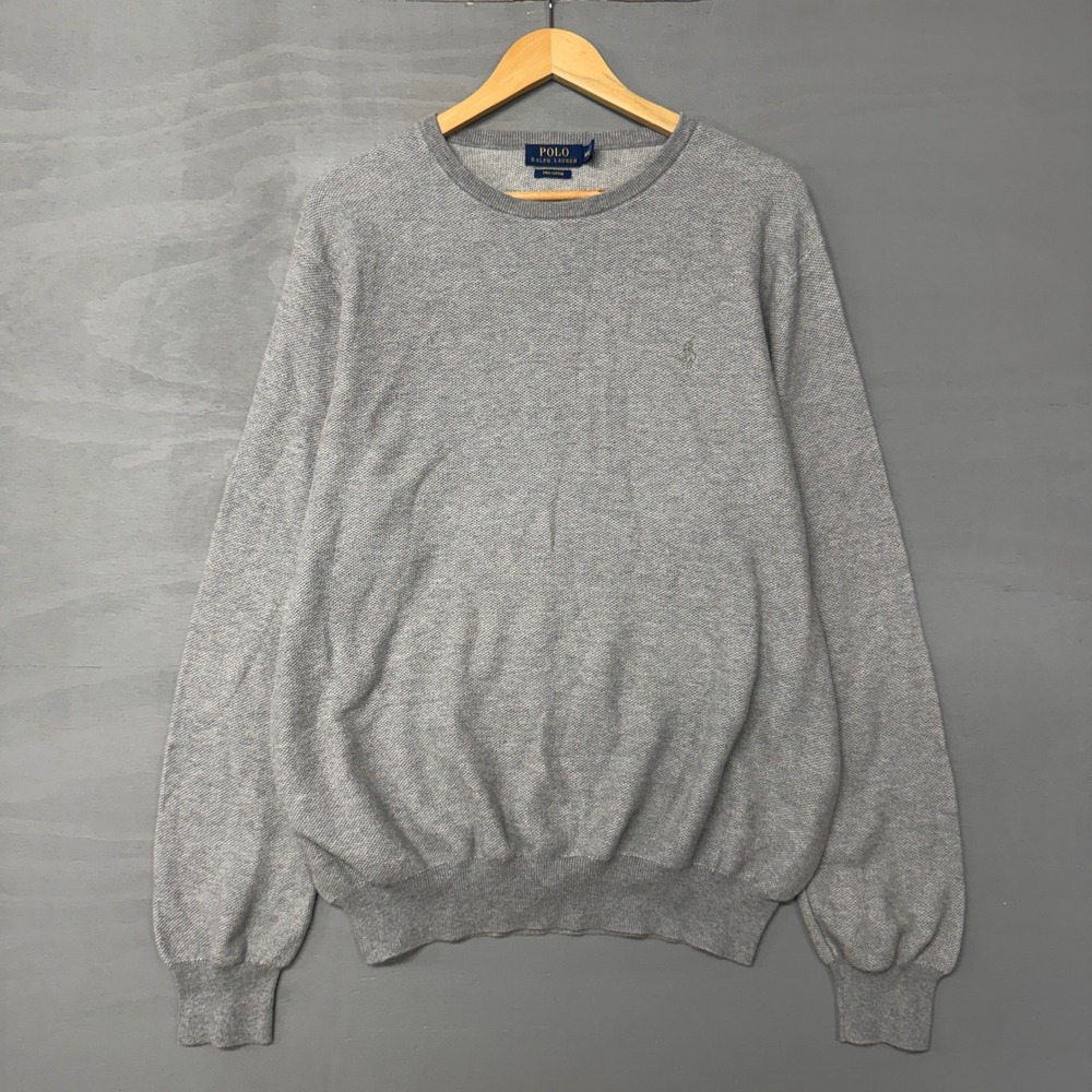Polo Ralph Lauren Pullover Sweater Grey Pima Cotton‎ Textured Crewneck XXL - Picture 2 of 6